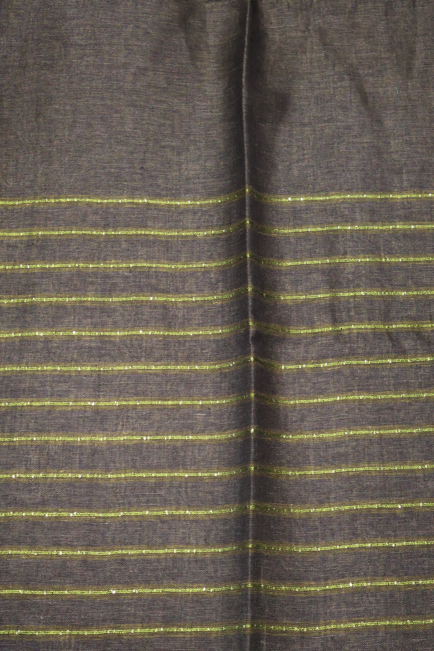 Linen Saree -Dark Mehandi Green Chumki Work