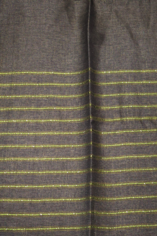 Linen Saree -Dark Mehandi Green Chumki Work