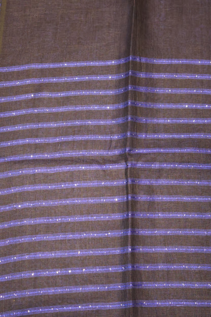 Linen Saree -Navy Blue Chumki Work