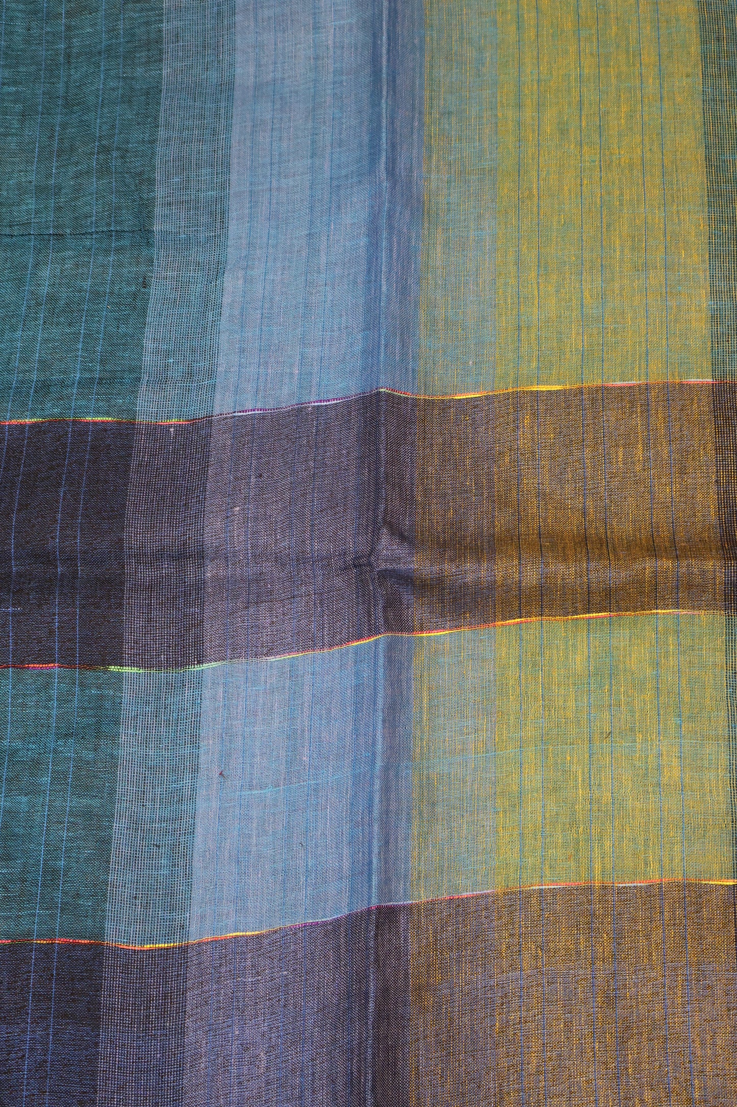 Linen Saree -Sky Blue Zari Line