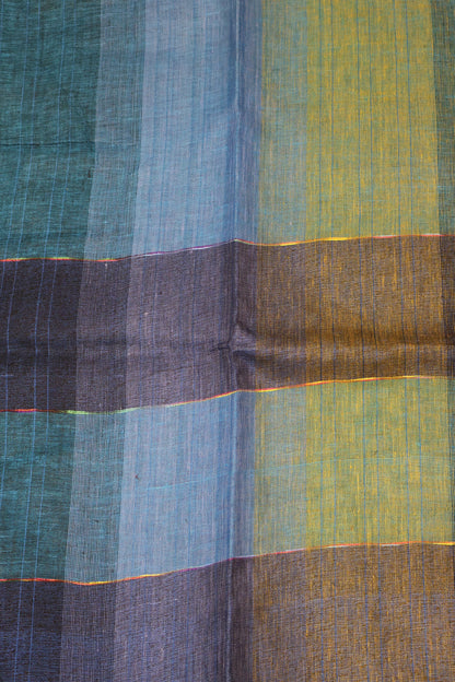 Linen Saree -Sky Blue Zari Line