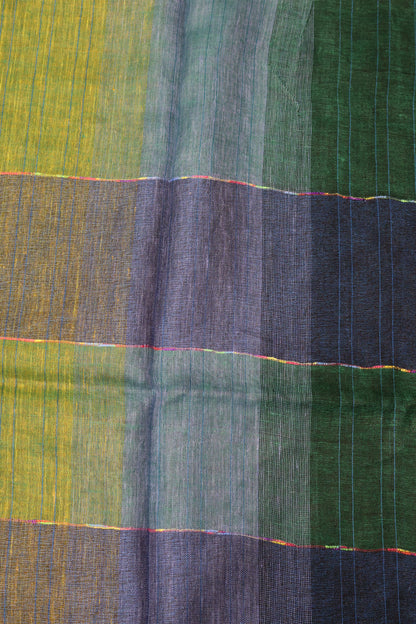 Linen Saree -Green Blue Zari Line