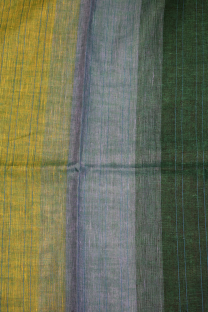 Linen Saree -Green Blue Zari Line