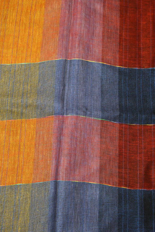 Linen Saree -Maroon Blue Zari Line