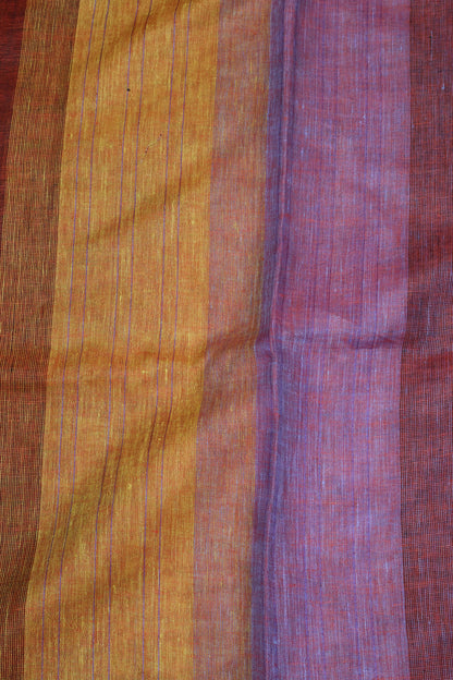 Linen Saree -Maroon Blue Zari Line