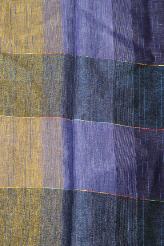 Linen Saree -Ink Blue Zari Line