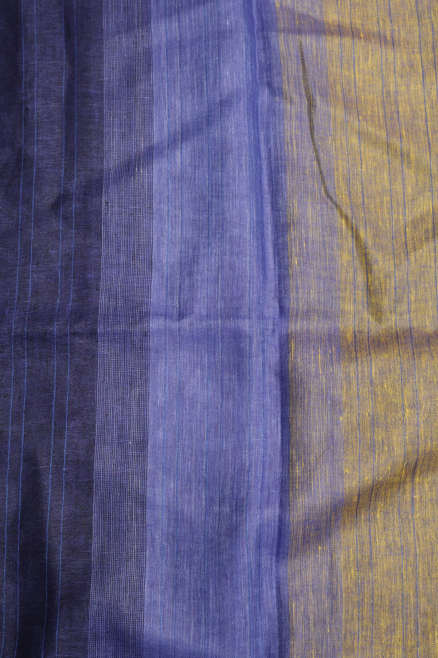 Linen Saree -Ink Blue Zari Line