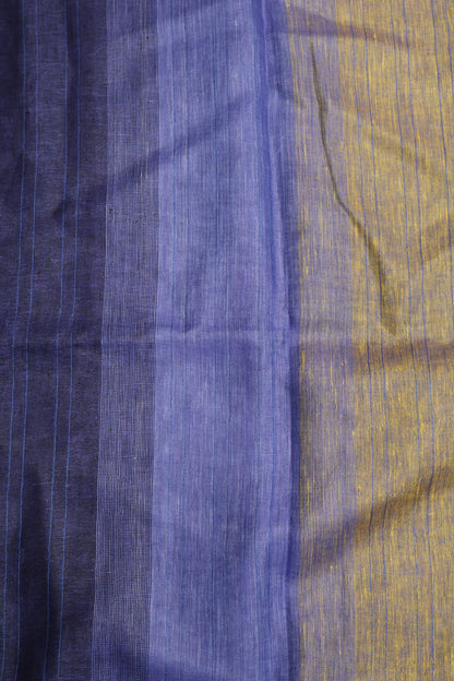 Linen Saree -Ink Blue Zari Line