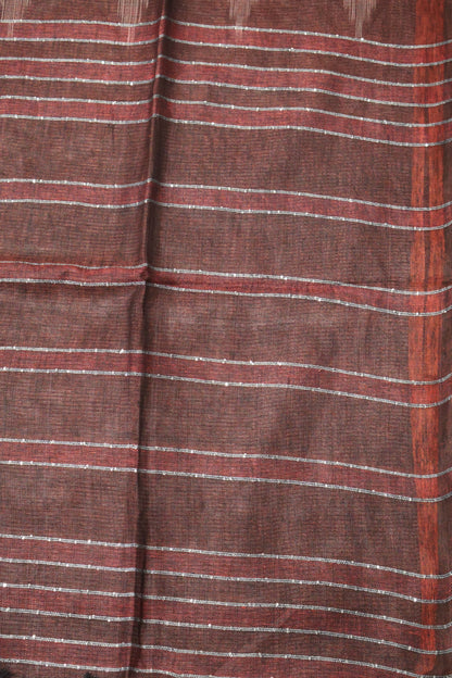 Linen Saree -Maroon Double Colour Zari