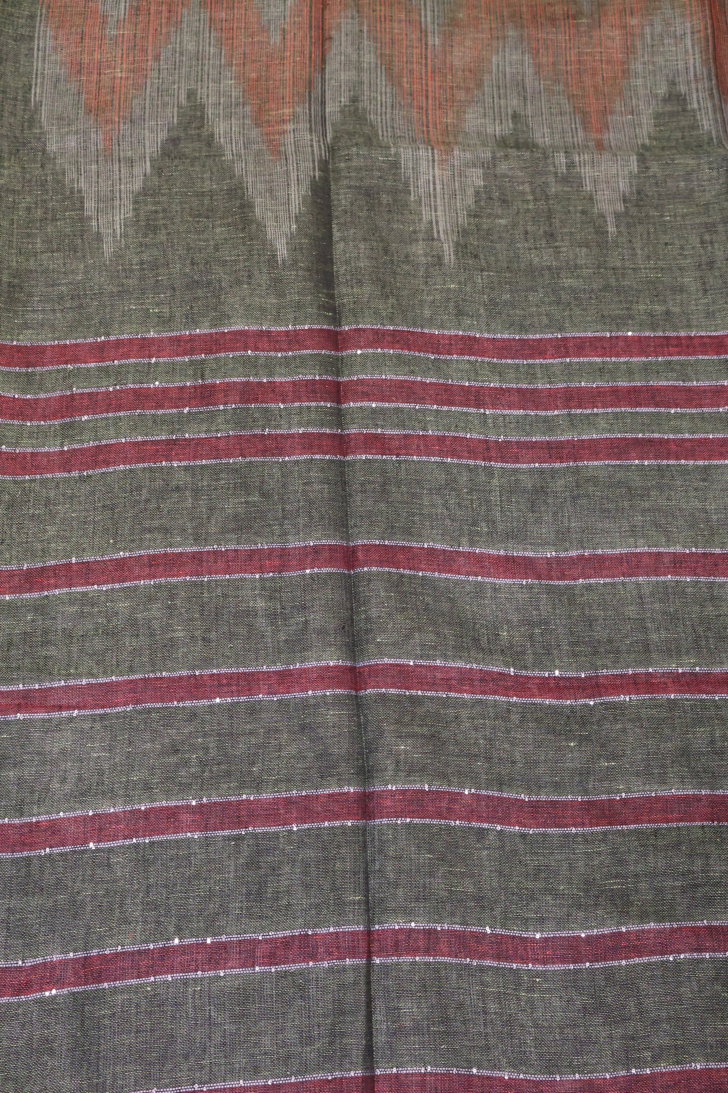 Linen Saree -Green Double Colour Zari