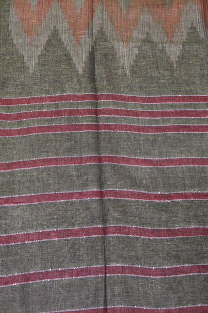 Linen Saree -Green Double Colour Zari