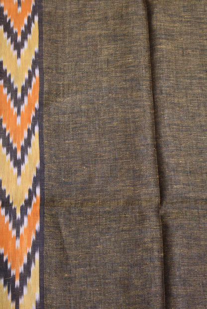 Linen Saree -Peacock Blue Ikkat Border