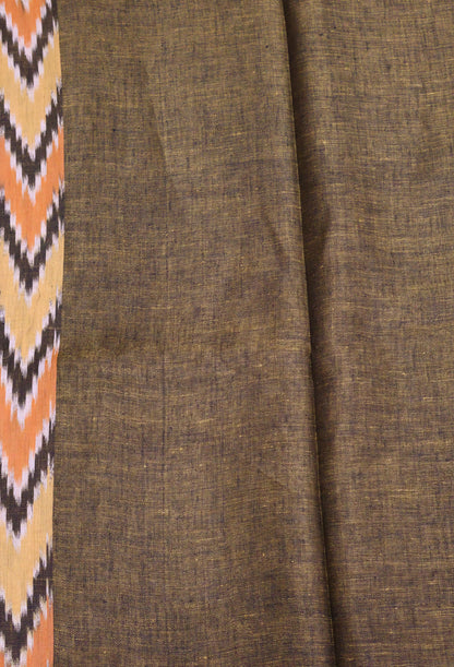 Linen Saree -Dark Mehandi Ikkat Border