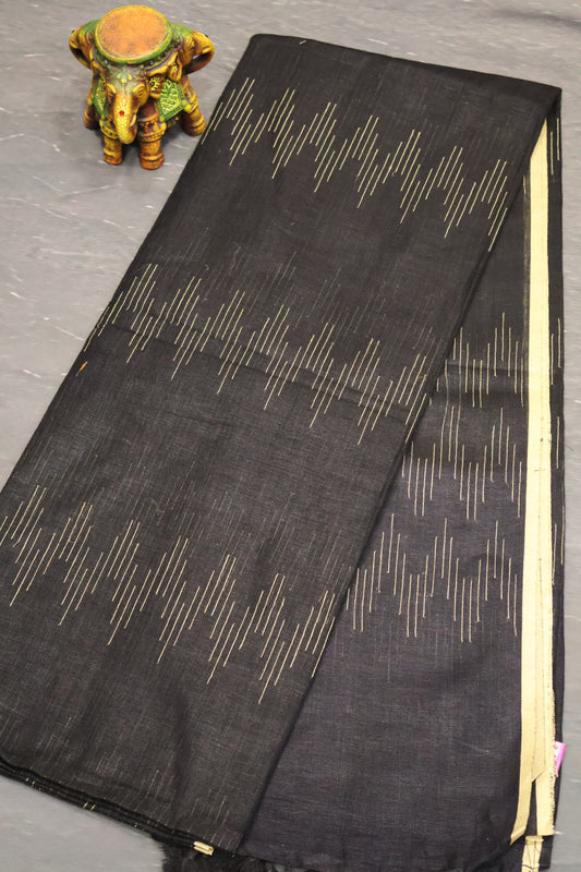 Linen Saree -Black Ikkat Weaving