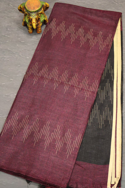 Linen Saree -Wine Ikkat Weaving