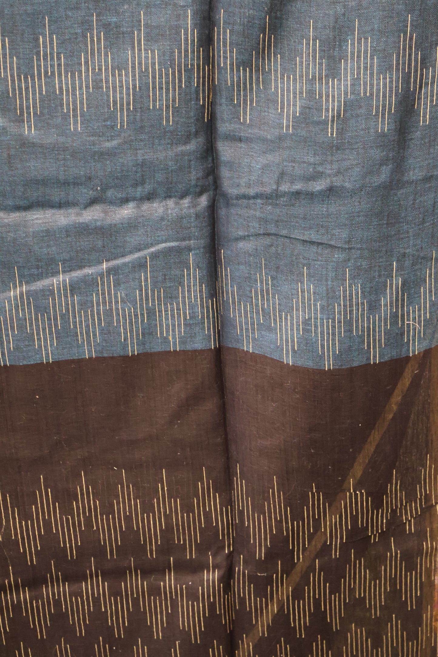 Linen Saree -Peacock Blue Ikkat Weaving