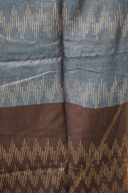 Linen Saree -Peacock Blue Ikkat Weaving