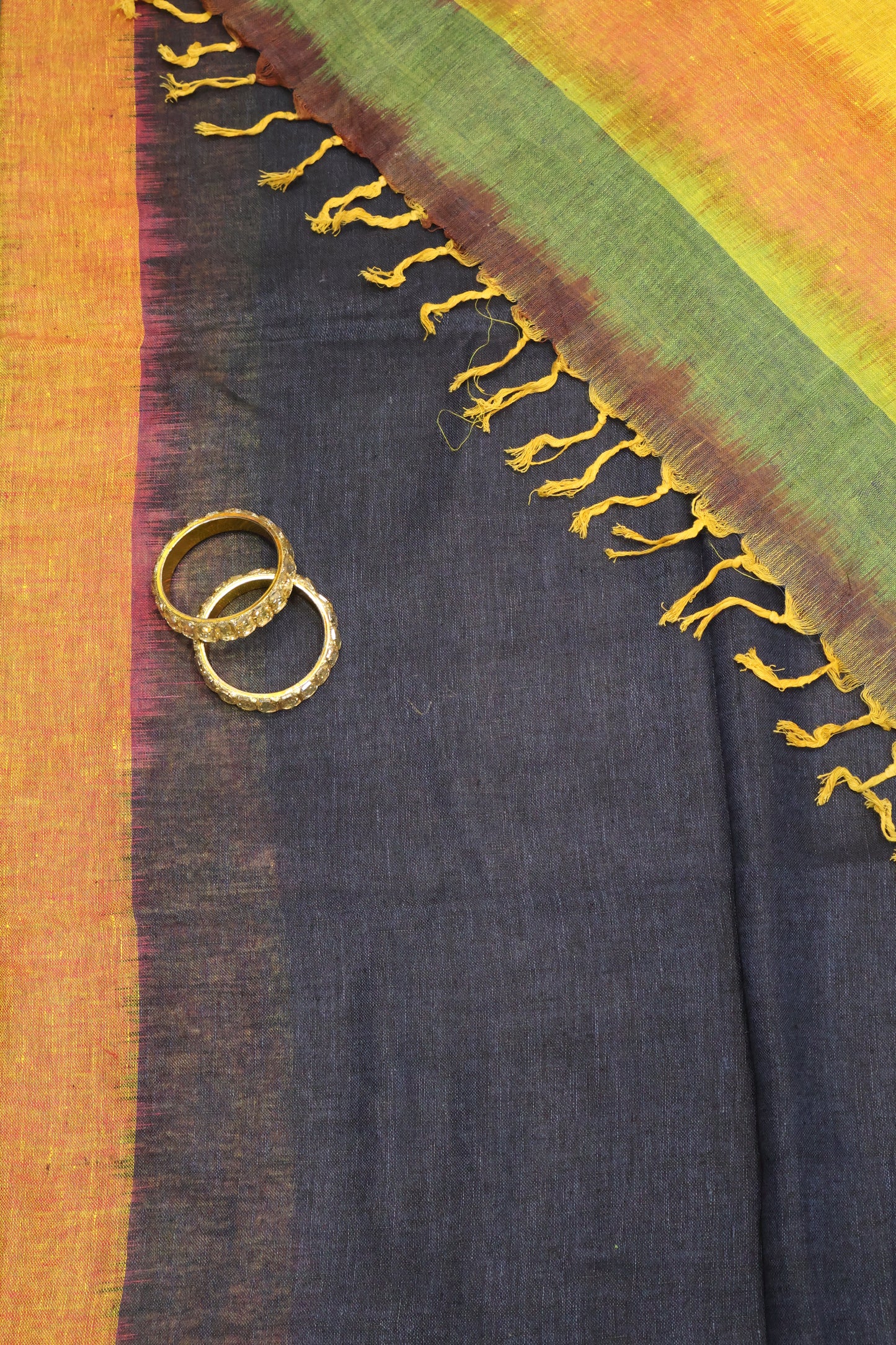 Linen Saree - Blue Ikkat Weaving