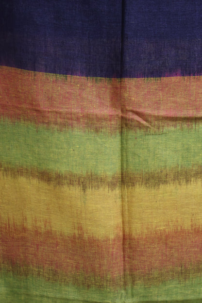 Linen Saree - Blue Ikkat Weaving