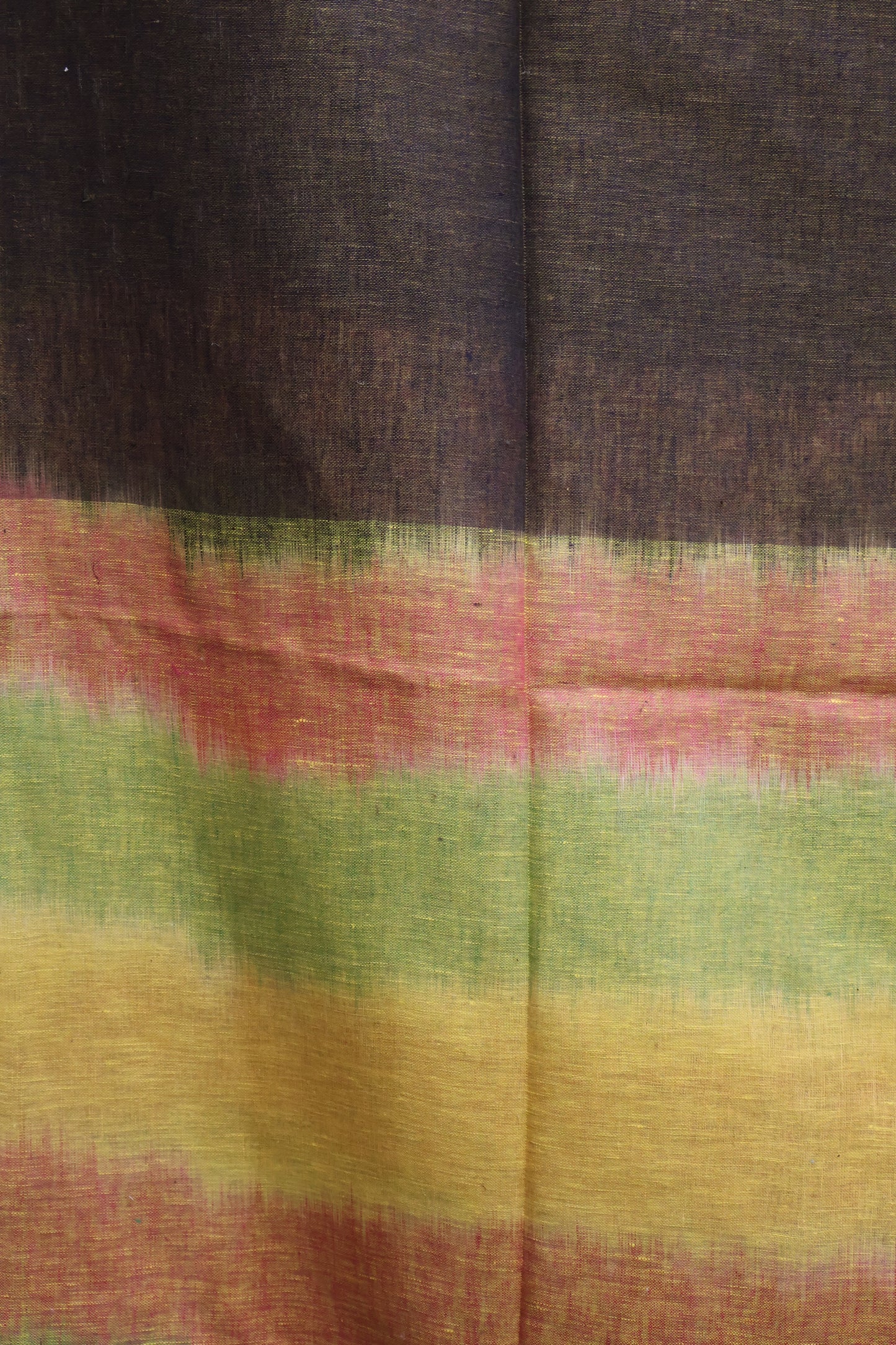 Linen Saree - Dark Mehandi Green Ikkat Weaving