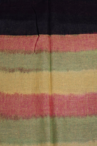 Linen Saree - Black Ikkat Weaving