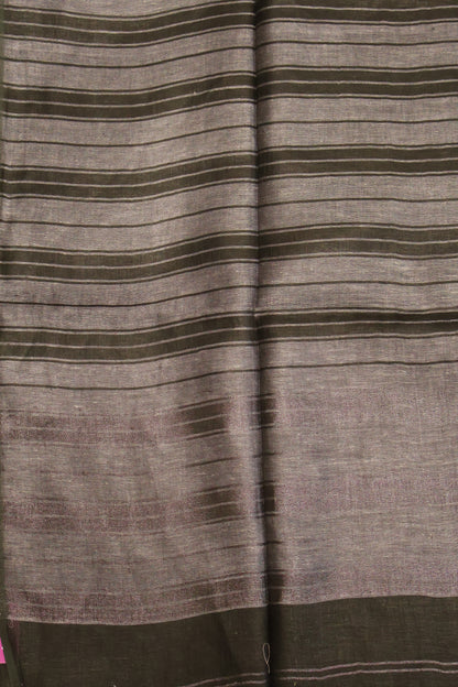 Linen Saree -Grey - Black Zari