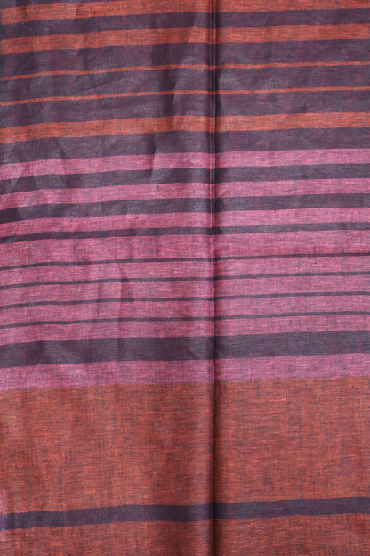 Linen Saree - Line Pattern-Maroon