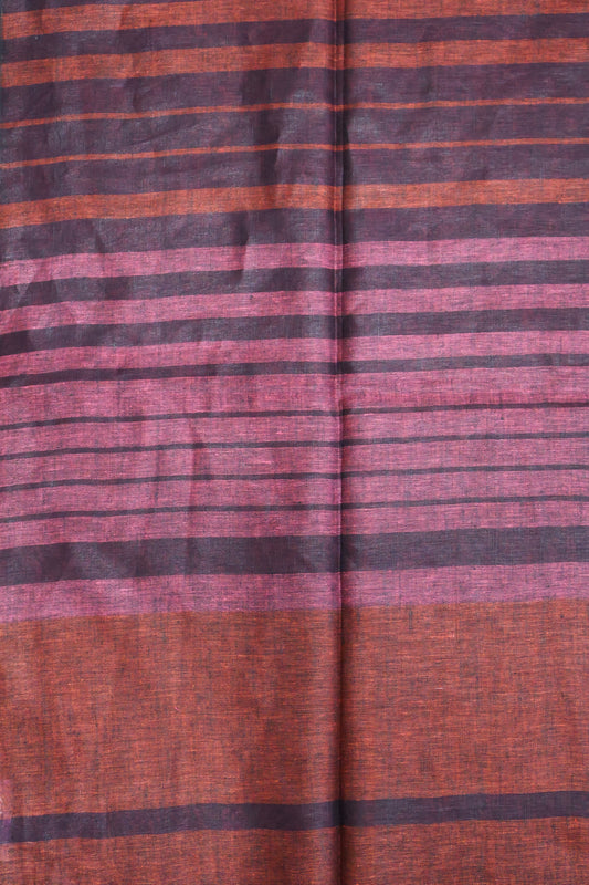 Linen Saree - Line Pattern-Maroon