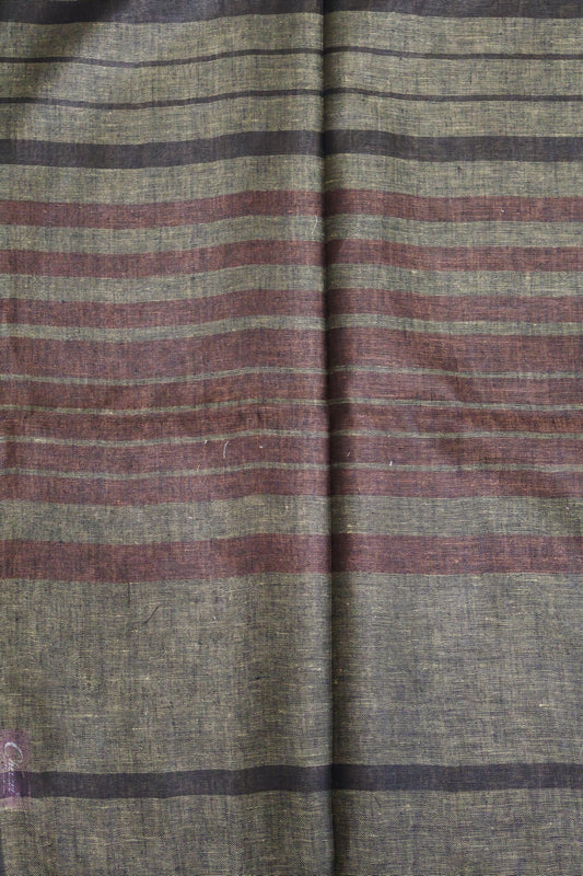 Linen Saree - Line Pattern-Brown