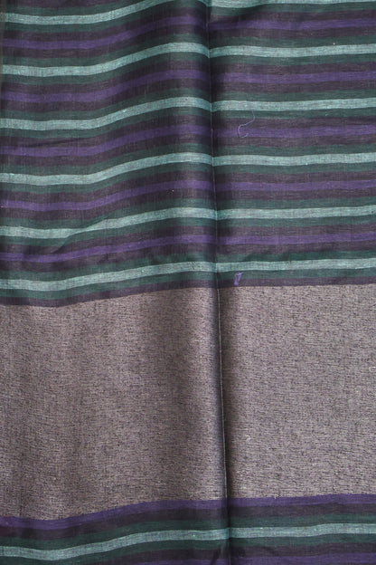 Linen Saree -Black Zari-Green