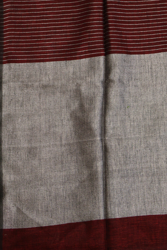 Linen Saree - Silver Zari-Maroon
