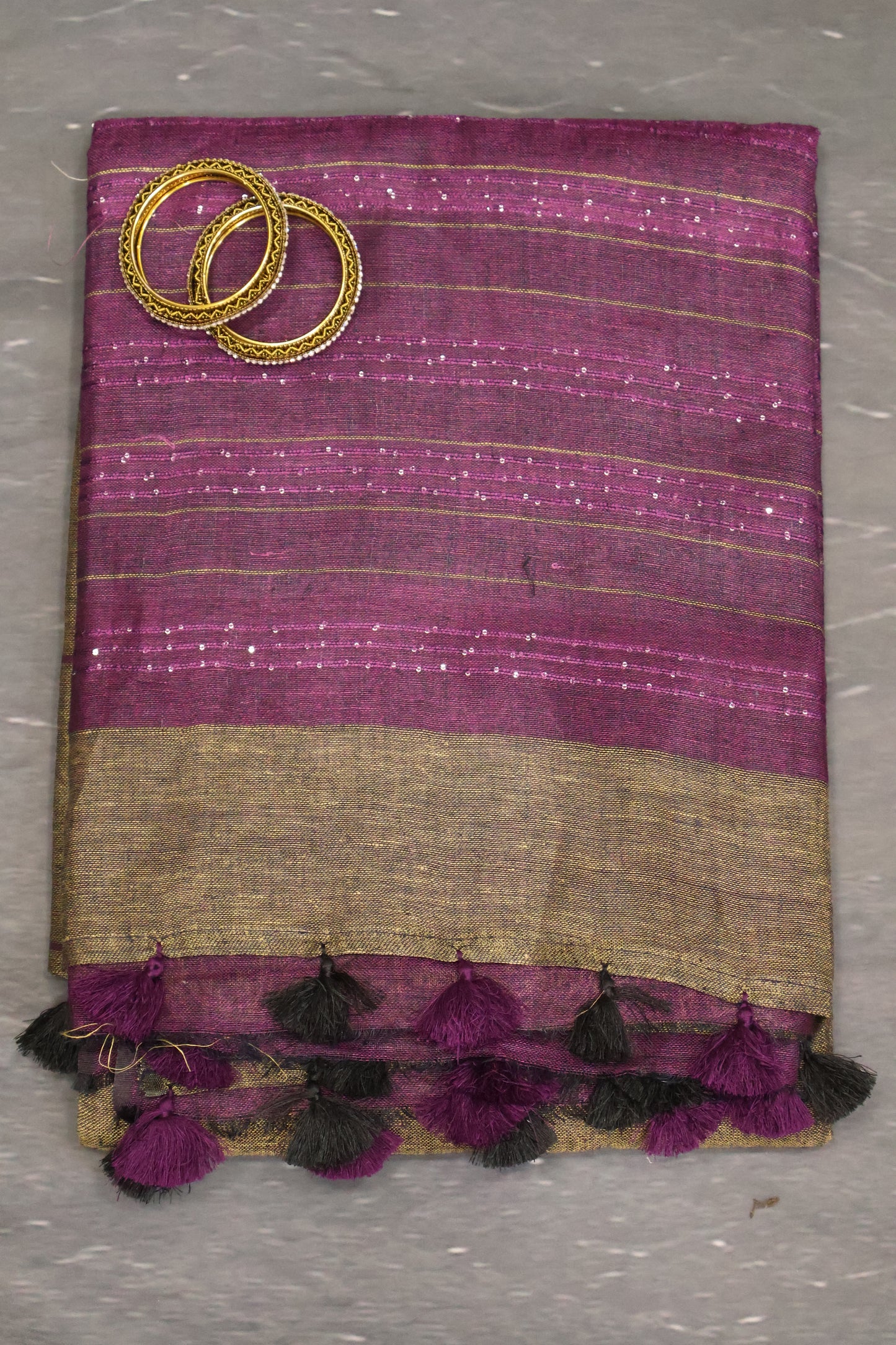Linen Saree - Chumki Pattern-Purple