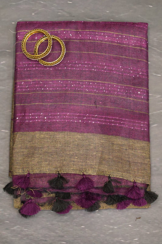 Linen Saree - Chumki Pattern-Purple