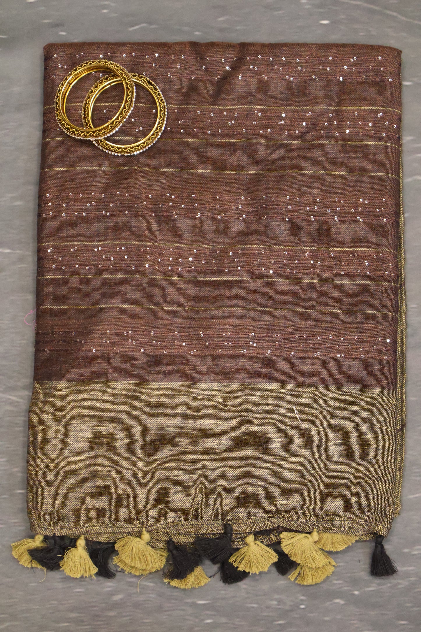 Linen Saree - Chumki Pattern-Mehndi Brown