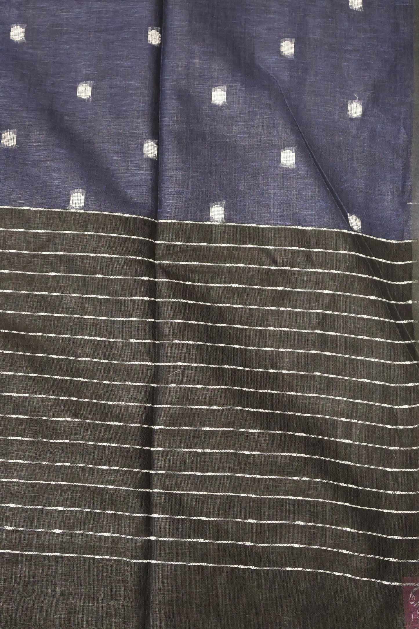 Linen Saree -Round Butta-Navy Blue