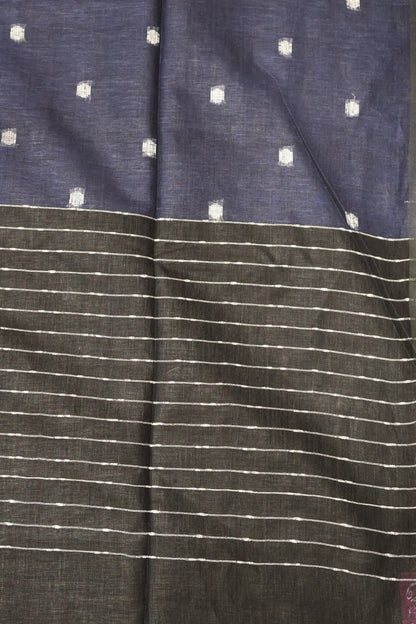 Linen Saree -Round Butta-Navy Blue