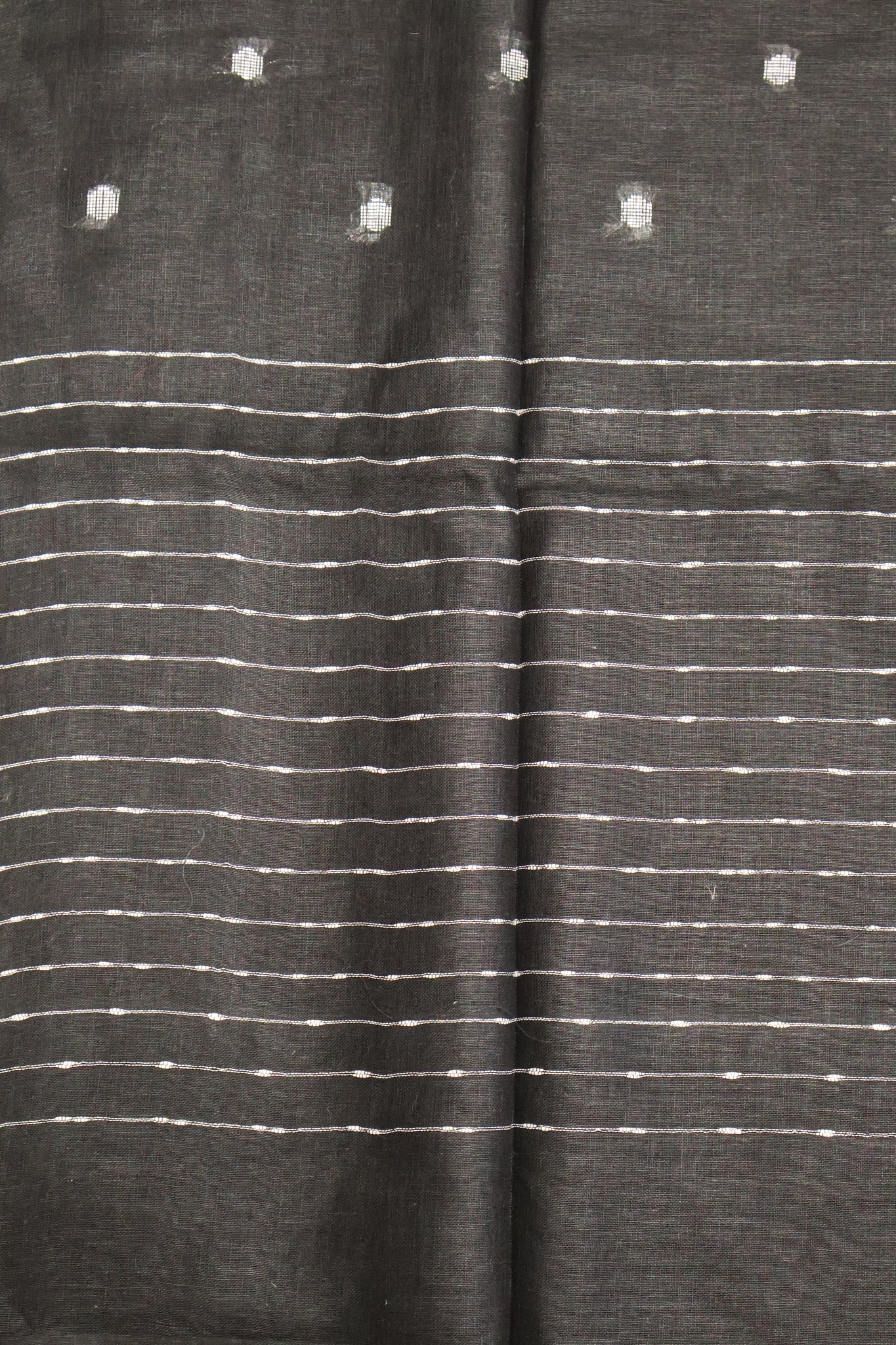 Linen Saree -Round Butta-Black