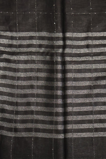 Linen Saree -Chumki Checks Pattern-Black
