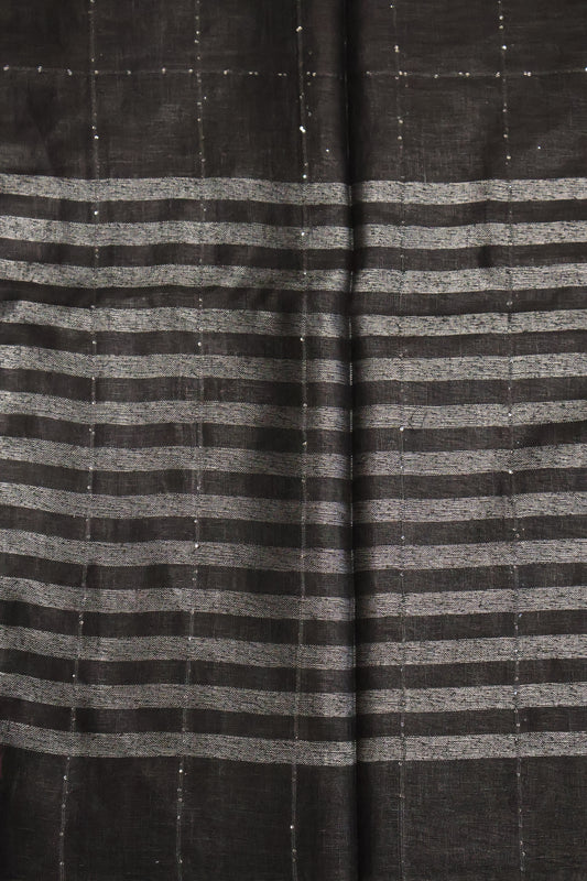 Linen Saree -Chumki Checks Pattern-Black