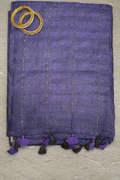 Linen Saree -Chumki Checks Pattern-Blue