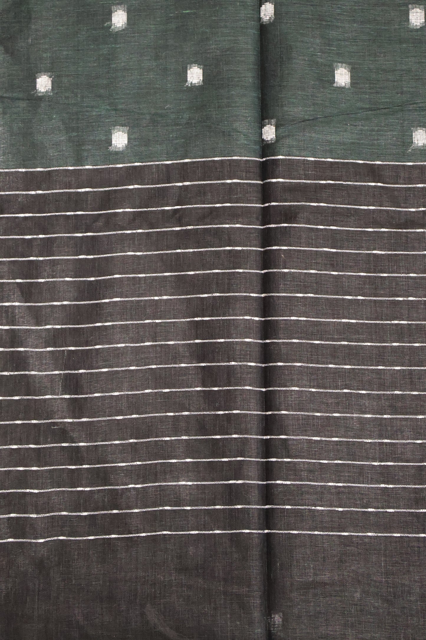 Linen Saree -Round Butta-Bottle Green