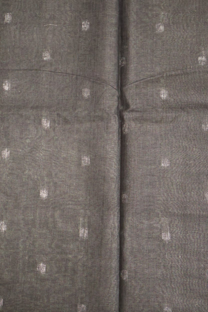 Linen Saree -Round Butta-Army Green