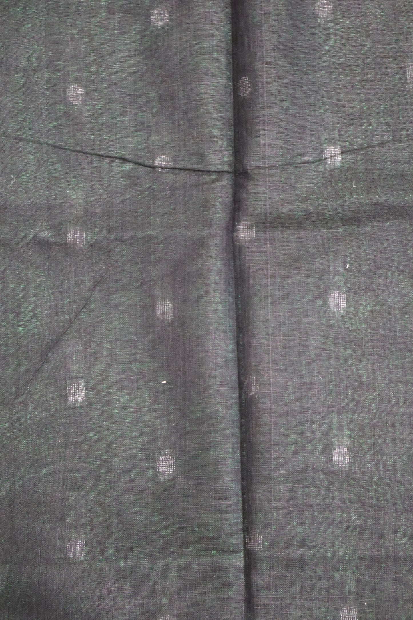 Linen Saree -Round Butta- Dark Green