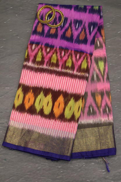 Pochampally Silk Cotton-Lavender Pink Ikkat Pattern