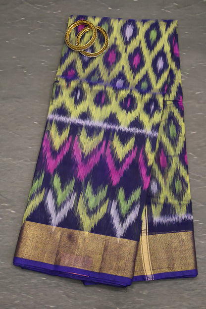 Pochampally Silk Cotton-Blue ikkat Pattern