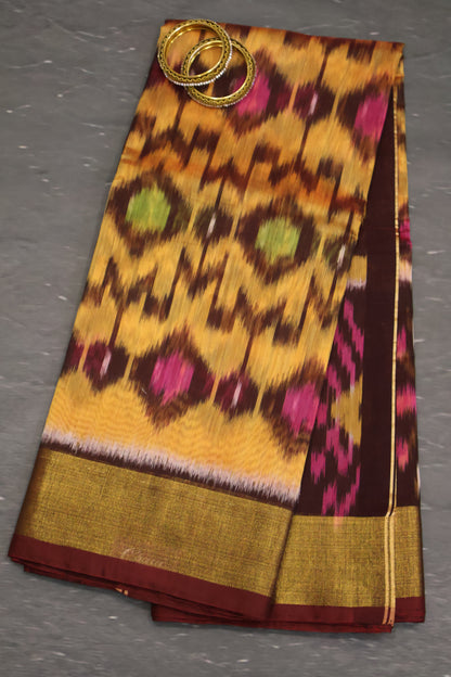 Pochampally Silk Cotton- Orange ikkat Pattern