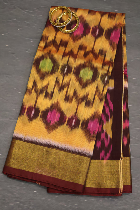 Pochampally Silk Cotton- Orange ikkat Pattern