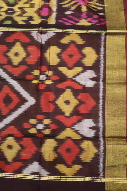 Pochampally Silk Cotton- Orange ikkat Pattern