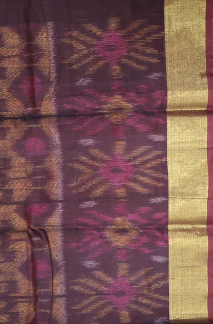 Pochampally Silk Cotton- Orange ikkat Pattern