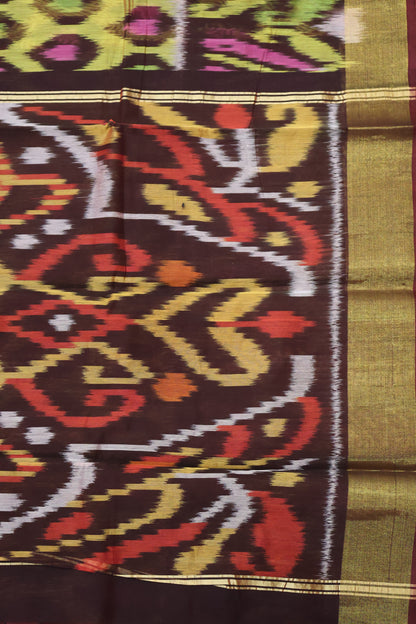 Pochampally Silk Cotton- Maroon ikkat Pattern